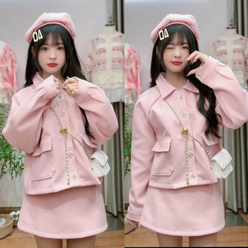 XẢ KHO NGHỈ BÁN - (KÈM MŨ) Set Áo dạ kiểu nữ S58B chất dạ ép kèm chân váy phong cách Hàn Quốc tiểu thư thu đông Hàn Quốc Kozoda cho nữ