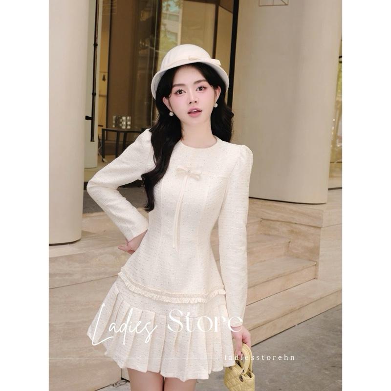   DEAL MỞ BÁN  Đầm Váy Dạ Tiểu Thư Dài Tay Đính Nơ Dáng Xếp Ly Sang Chảnh Thanh Lịch - LS00155 