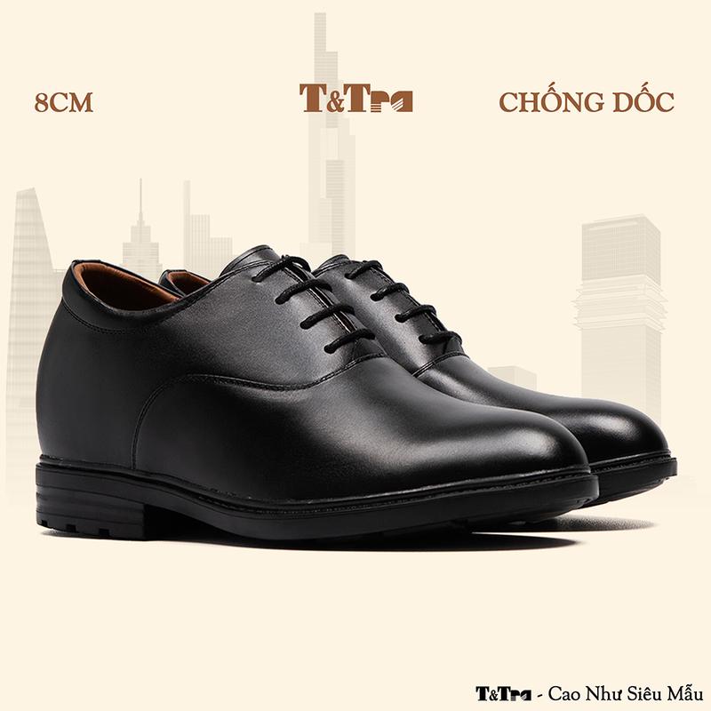   8CM  Giày Độn Nam T&Tra T88 Đen - Ít Dốc Mang Thoải Mái Hơn 