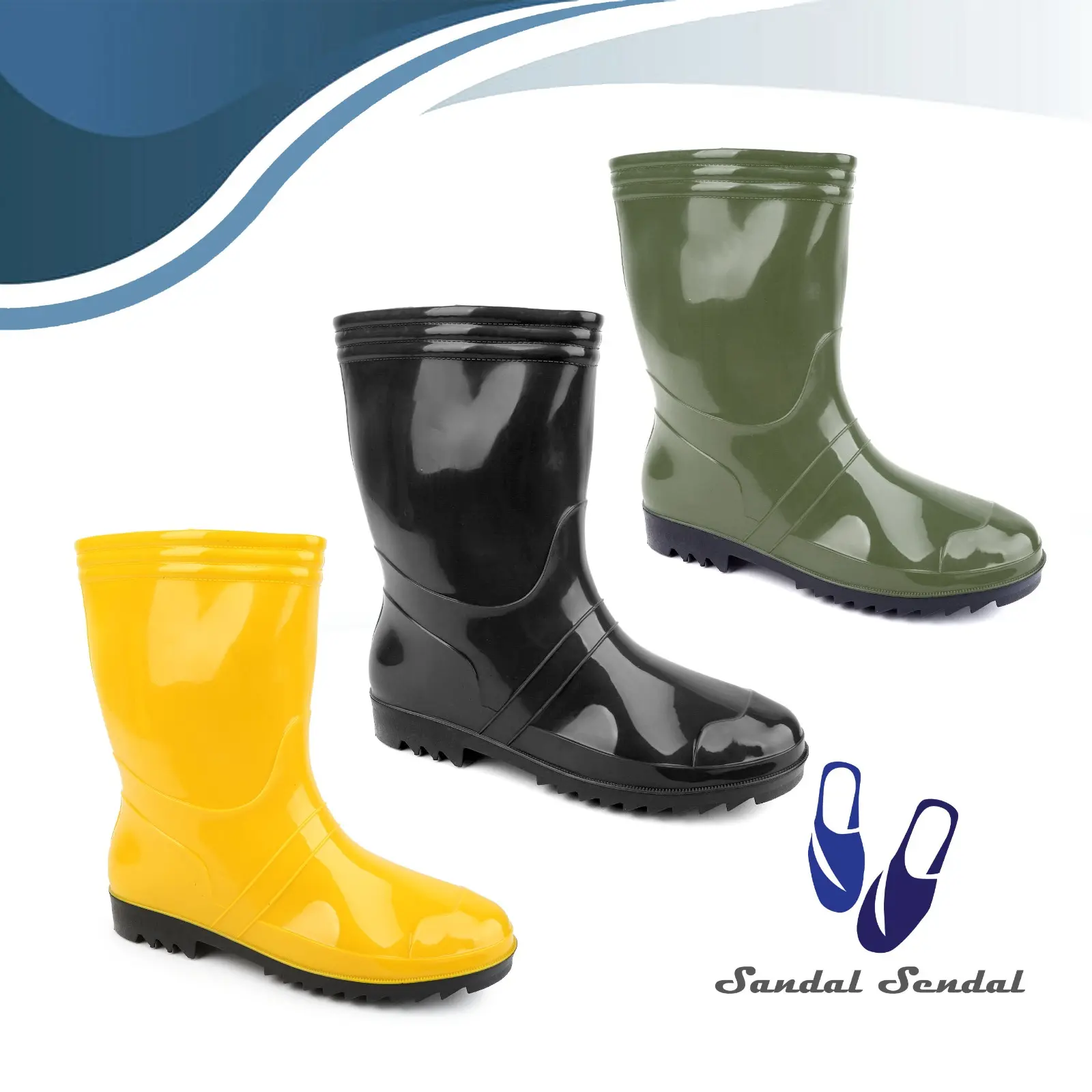 Sepatu Boot Pendek HIJAU KUNING HITAM Fleksibel Karet Nyaman Anti Slip Air Lokal Perairan Perkebunan