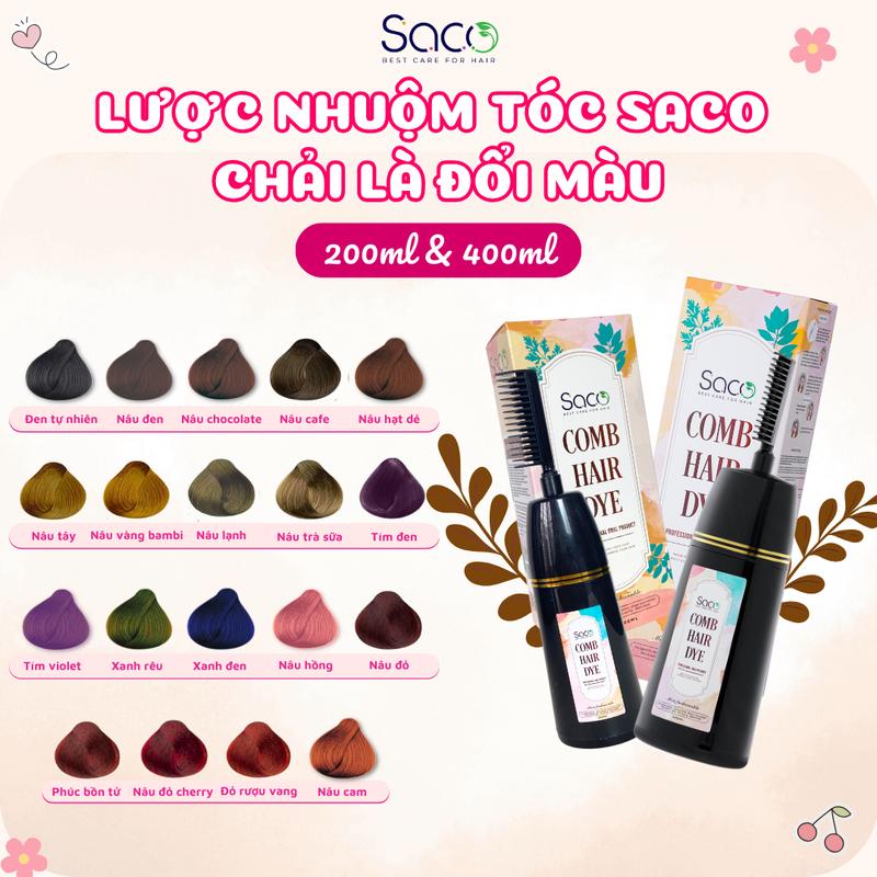  Dầu gội nhuộm tóc Saco sẵn đầu lược - Chải là đổi màu Phủ tóc bạc và nhuộm màu thời trang tiện lợi 200ml và 400ml 