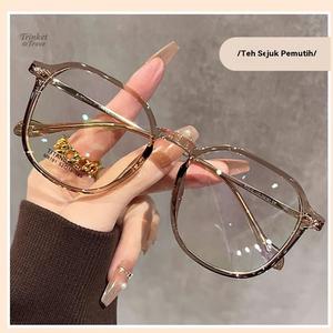 Cermin mata bingkai besar anti cahaya biru model baru warna teh sejuk dengan ketajaman tinggi, reka bentuk ringkas dan bergaya untuk komputer, membaca, permainan, serta telefon bimbit; melindungi daripada silau dan meredakan keletihan mata.