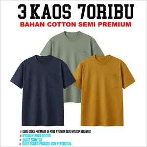 70RIBU Paket 3 Kaos Polos Saku bahan cotton semi premium Unisex - Nyaman Dipakai, Adem, Jahitan Rapi(BISA COD)