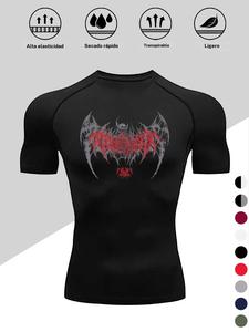 Camiseta de compresión para hombre con estampado de dragón, tela elástica transpirable de secado rápido, top ajustado de manga corta para fitness y actividades al aire libre