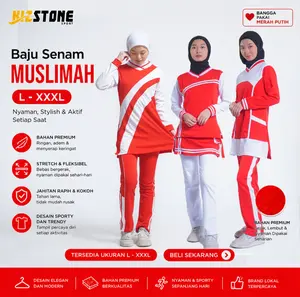 Baju Olahraga Muslimah Merah Putih  Setelan Baju Senam Wanita Seragam untuk Wanita Sport Panjang
