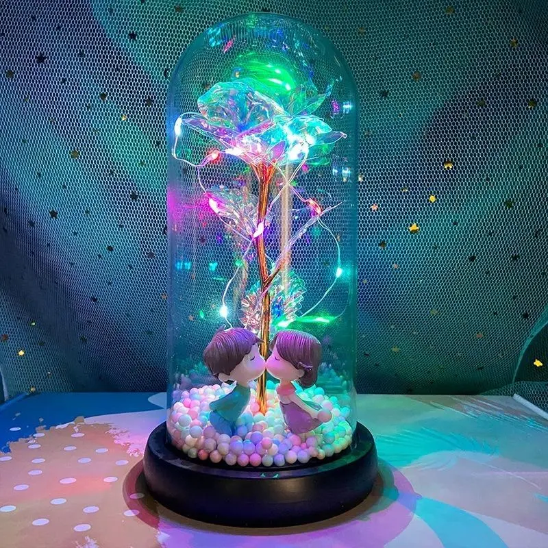 Lampu LED Bunga Mawar Dekorasi Kado Valentine Hiasan,Rose in Glass Dome,Rose Lamp Led Light Baterai