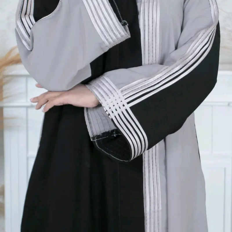 Abaya Outer Farwa gamis jetblack hitam kombinasi abu list putih dan hitam dress cantik Muslim 0