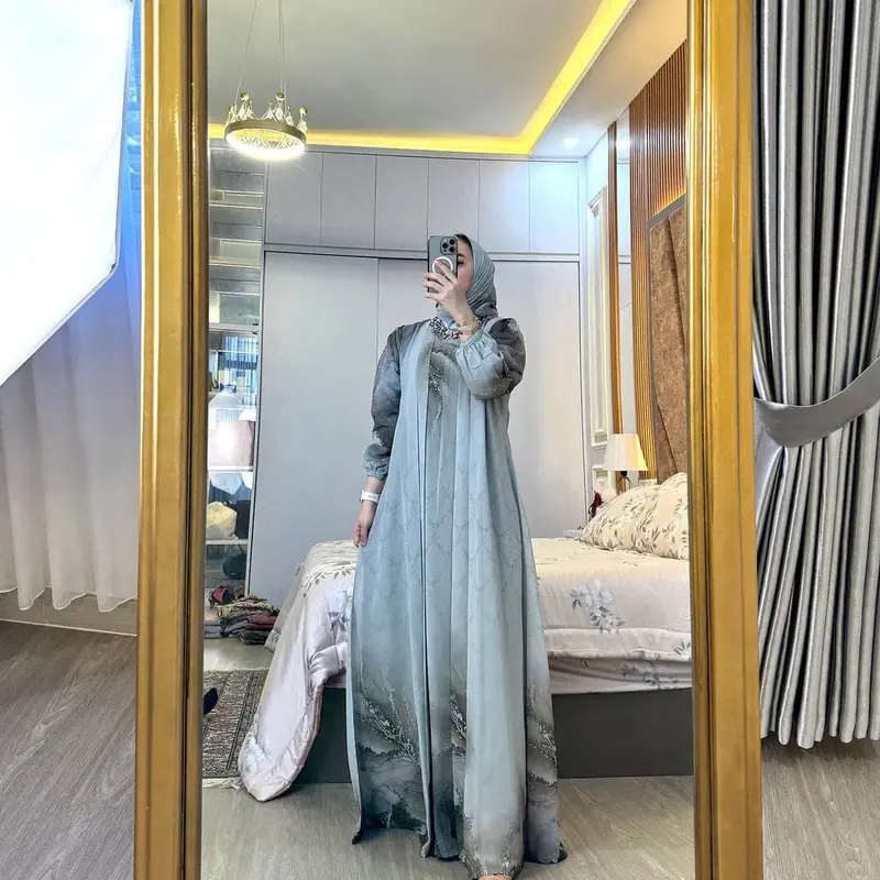 HSN-Gamis Mhena Set Hijab Cruty Gamis Ceruty Babydol Gamis Motif Elegan Gamis Busui Frendly Gamis Wanita Terbaru Dress Muslim 3
