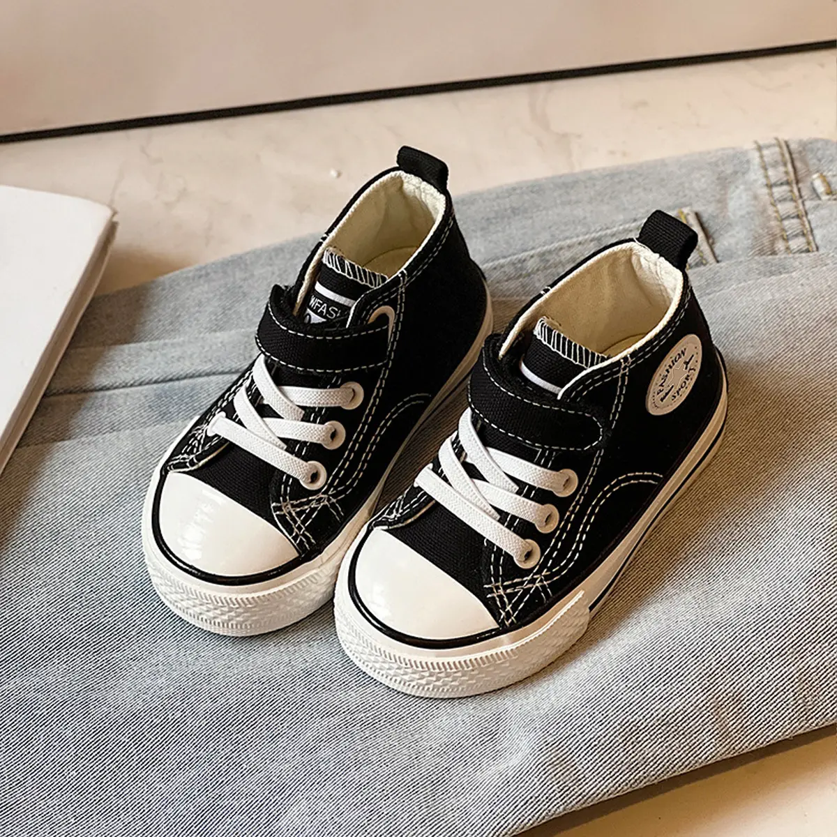 Kasut Kanvas Velcro Hightop, untuk Kanak-kanak, Sesuai untuk Lelaki dan Perempuan Kecil, Tengah dan Besar, Kasut Bayi Tapak Lembut Bergaya