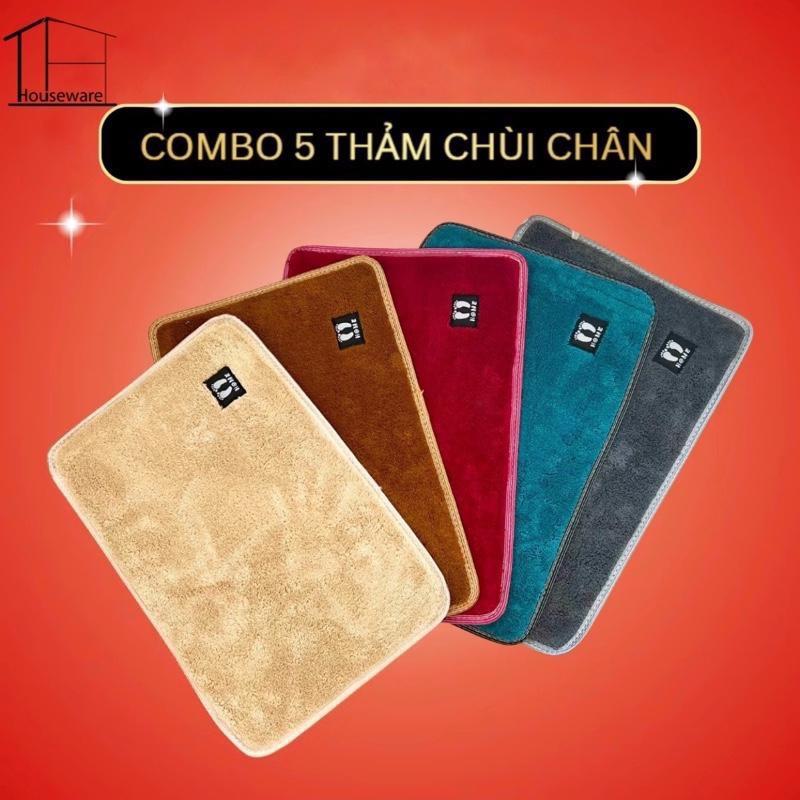 COMBO 5 Tấm Thảm Chùi Chân Nỉ Dày Dặn Thấm Nước Tốt Đế Nót Cao Su Chống Trơn Trượt Kt 40x60 Đa Dạng Màu