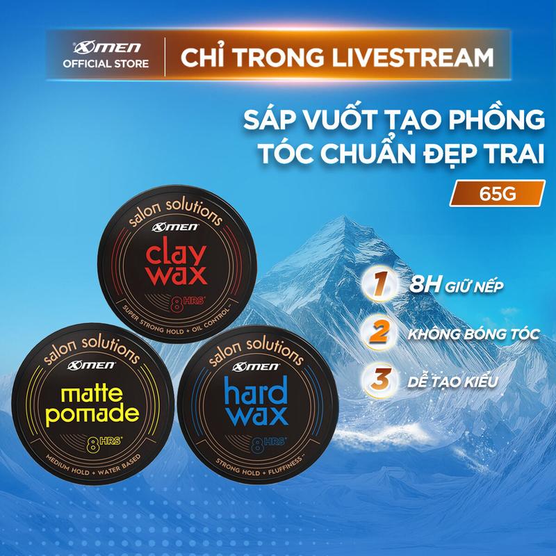 Sáp tạo kiểu tóc XMEN Salon Solution Clay Waw / Hard Wax / Matte Pomade 65G - 8h giữ nếp với 3 lựa chọn [V]