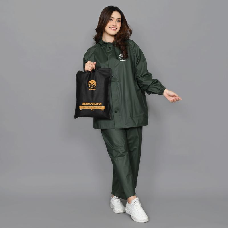 RAYENZ Jas Hujan Setelan Pria Wanita bahan PVC Tebal Anti Rembes tersedia warna Hitam Biru Army Merah dan Cream kedap air dan dapat digunakan kembali 6