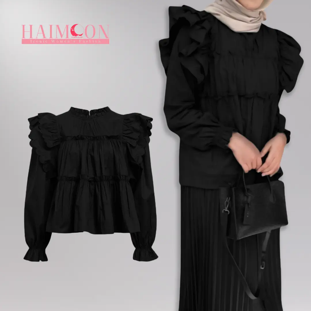 Nolyn Blouse By Haimoon Baju Atasan Wanita Korean Style Cotton Bangkok  Atasan wanita Panjang Casual Baju Balon Katun Hitam Formal Oversize