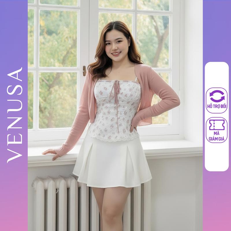 Set nữ BIGSIZE áo 2 dây hoa nhí mix cardigan hồng phù hợp thu đông Venusa Store 