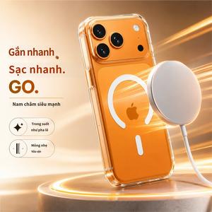 Ốp lưng PC trong suốt nam châm cho iPhone 17 16 15 14 13 12 11 Pro Max, bảo vệ toàn viền, chống rơi, khoét lỗ chính xác, hỗ trợ sạc không dây, viền camera nâng cao, mỏng nhẹ, sang trọng cho đi làm và dùng hằng ngày