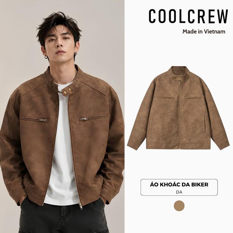 Áo Khoác Da Biker COOLCREW Phong Cách Thời Trang Cổ Điển Cho Nam Nữ AKD051