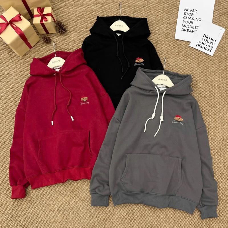   Nỉ_Nhung  Áo Hoodie thêu siêu cute áo nỉ nam nữ lót lông cáo dày dặn 