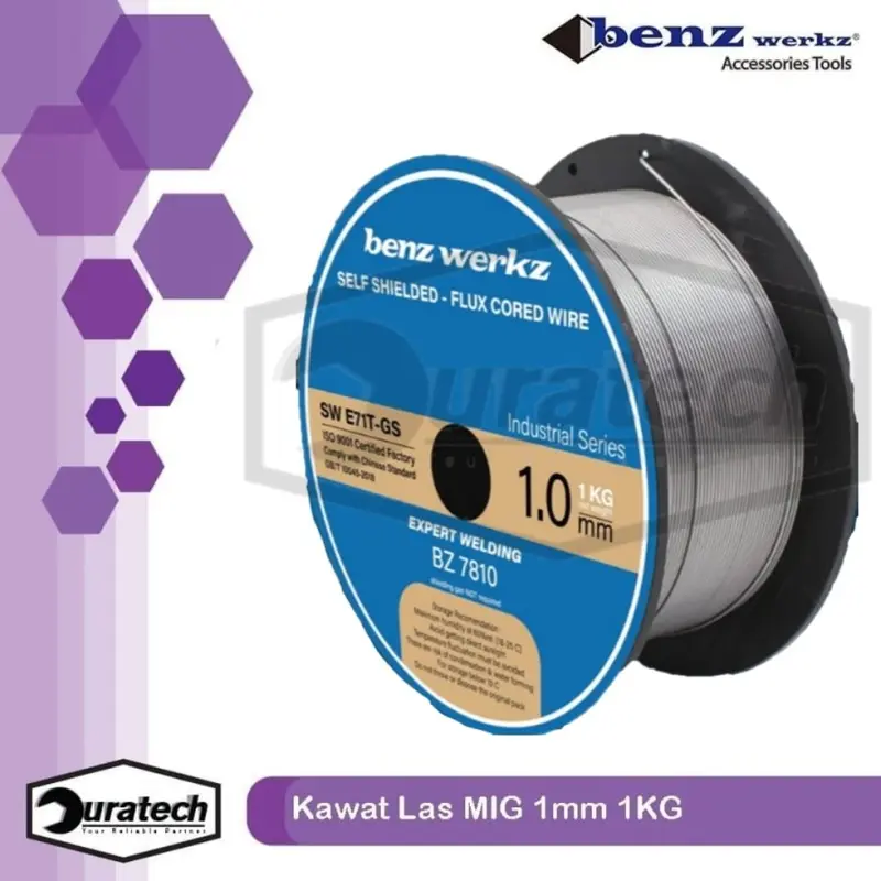 Benz Werkz Kawat Las Mig 0.8MM 1MM 1KG Flux Cored Wire NON CO2 Kawat Las Mesin Las MIG Tanpa Gas 0,8mm 1mm Berat 1kg Wire Inverter Mig Welding Tanpa Gas CO2 MIG Wire diameter 0.8mm atau 1mm berat 1 kg 1
