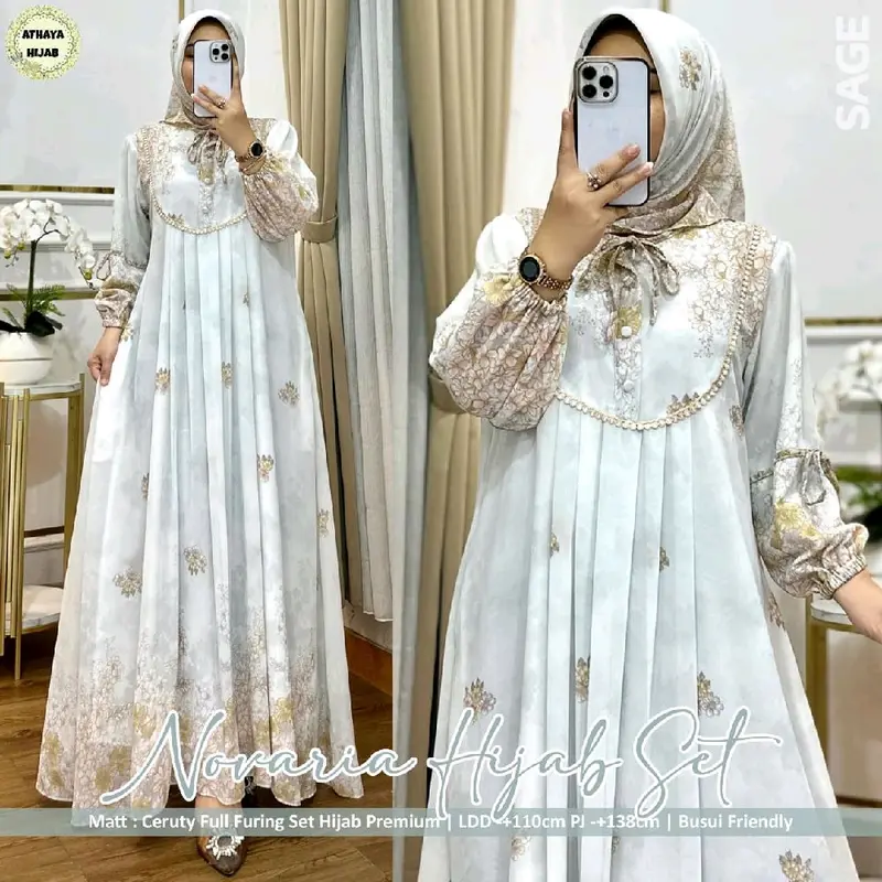 NOVARIA DRESS SET HIJAB BAHAN CERUTY FULL FURING 0