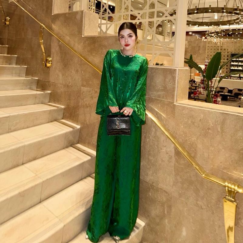  Bộ Pháp Phục Áo Kèm Quần Tơ Nha Xá Ánh Kim Cổ Tròn Đính Đá Sang Trọng & Thời Trang 