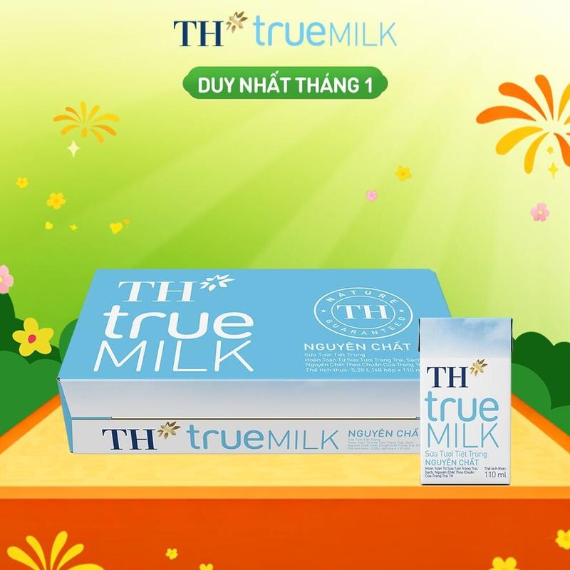 Thùng 48 hộp sữa tươi tiệt trùng TH true MILK nguyên chất 110 ml 110 ml x 48