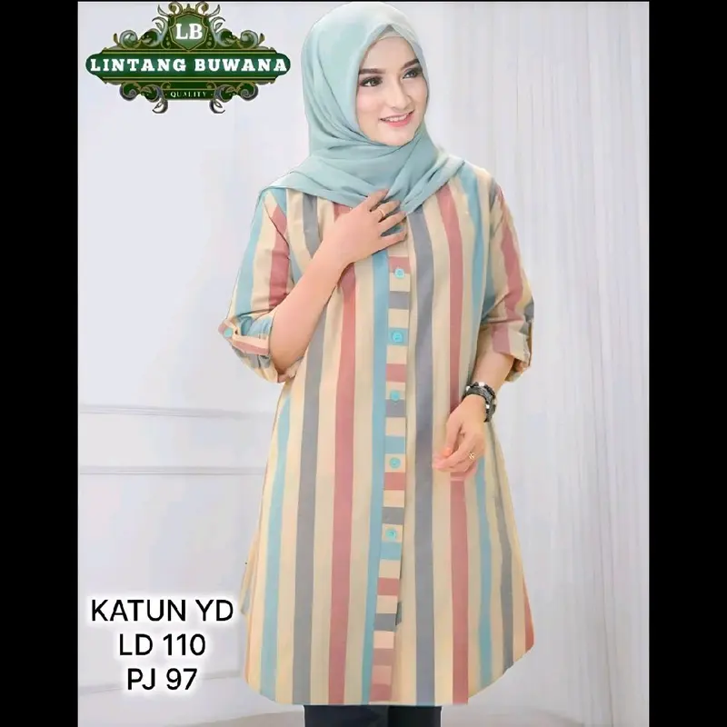 Lintang Buwana Selina Tunik Kotak Kotak Katun Wanita Atasan Panjang Muslim Kancing Formal daily warna warni 5