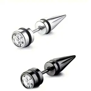 ANTING BARBEL RUNCING SILVER & HITAM PERMATA EARRINGS MODEL COWOK HIP HOP