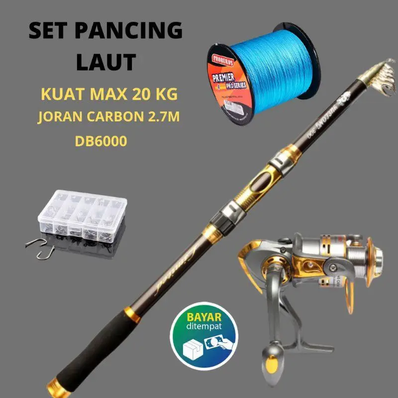 COD Set Joran Pancing Laut Kekuatan 20kg Joran Pancing 270cm Reel Debao DB6000 Bonus Kail Dan Senar Alat Ikan
