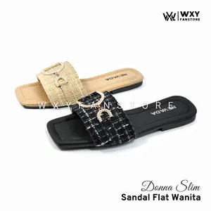 WXYFan Sandal Flat Wanita Rajut Cantik Elegan Sendal Teplek Cewek Kekinian Terbaru Donna Series