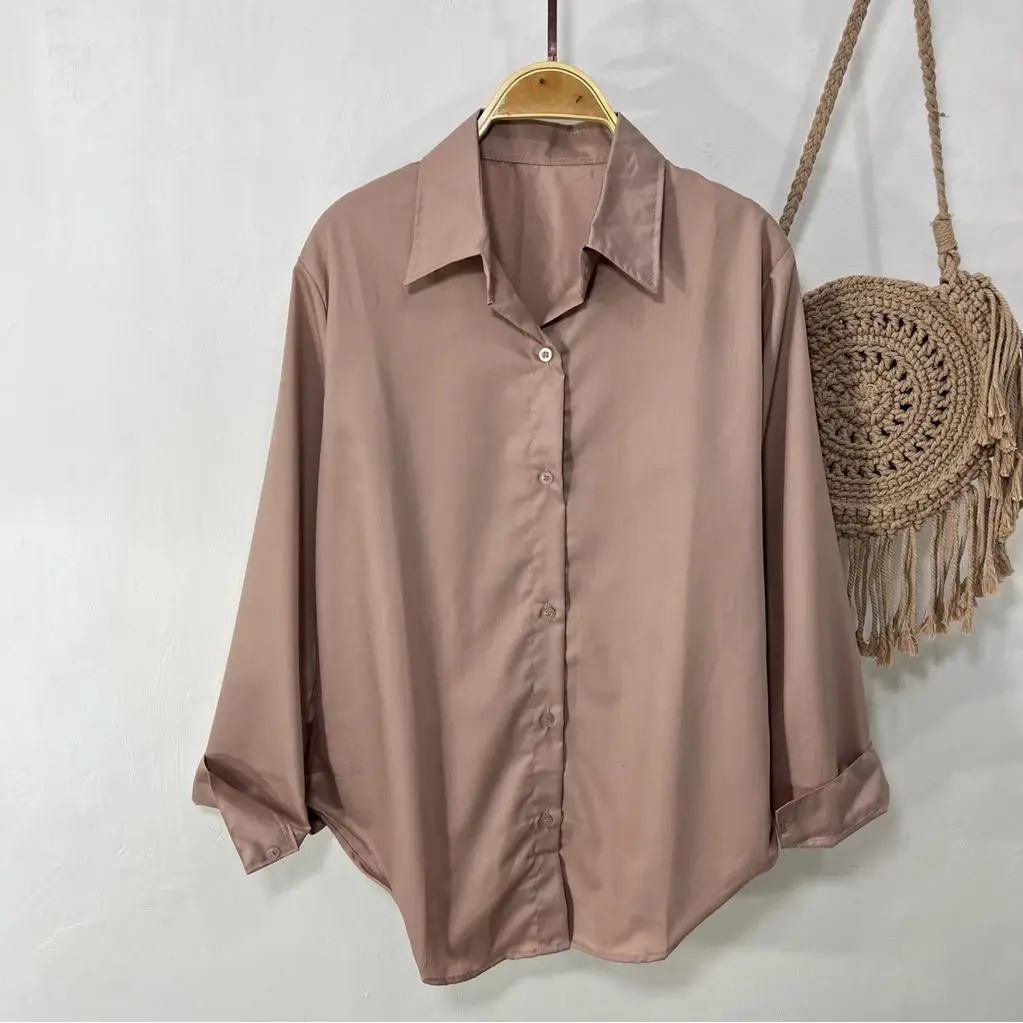 Atasan Kemeja Wanita Casual Polos Lengan Panjang Bahan Shakila Twill Tersedia Ukuran M L XL XXL 4XL