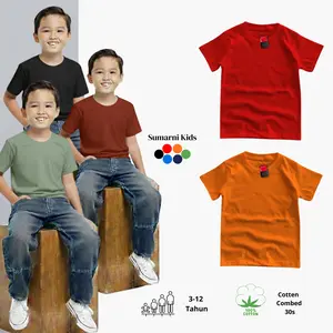 Baju Polos Anak Lengan Pendek Cotton Combed 30s Umur 3-12 Tahun Kaos Basic Adem Fashion