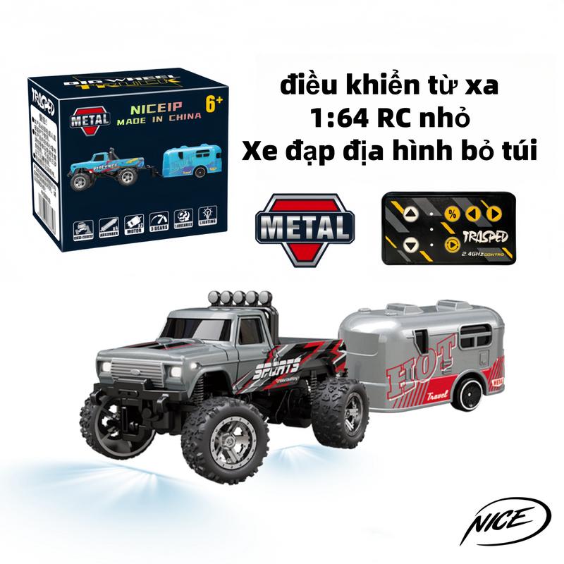 Xe tải quái vật mini RC, Tỷ lệ 1: 64, 4WD, Chất liệu hợp kim, Xe địa hình bánh lớn, với đèn LED, Điều khiển từ xa 2.4GHz, Có Thể Sạc Lại USB, Đồ chơi Mọi Địa Hình dành cho trẻ em và bé trai Toy