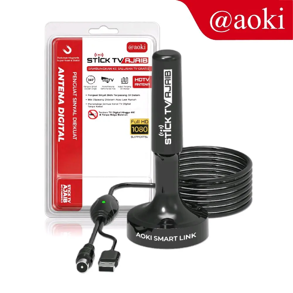 AOKI AT-310 ANTENA TV DIGITAL 4K INDOOR OUTDOOR ANTENA STIK TV SMART LINK