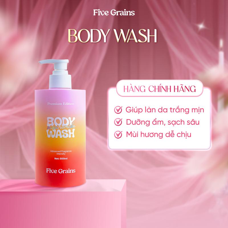 Sữa Tắm Giúp Dưỡng Trắng Da Five Grains Niacinamide 500ml 3 Công Dụng Làm Sạch Dưỡng Ẩm Thơm Lâu Hương Nước Hoa - A10