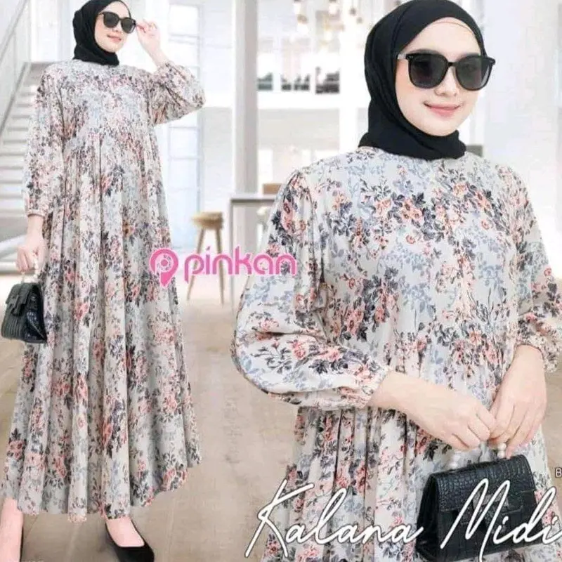 Midi dress motif terbaru gamis homedress kekinian rayon 3