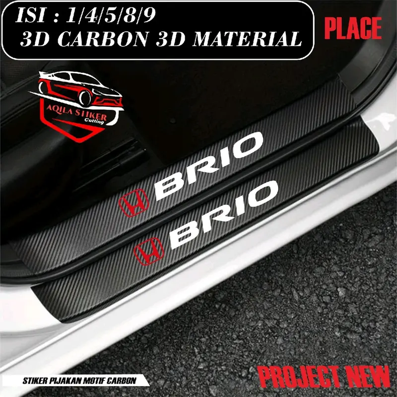 Stiker Door Sill Plate Tulisan Brio Stiker Honda Pelindung Pijakan Lantai Kaki Mobil Bahan Carbon 3D Anti Gores Coklat 0