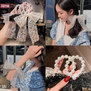 Dây Cột Tóc Ngọc Trai Nơ Phối Ren Phong Cách Hàn Quốc Cực Dễ Thương