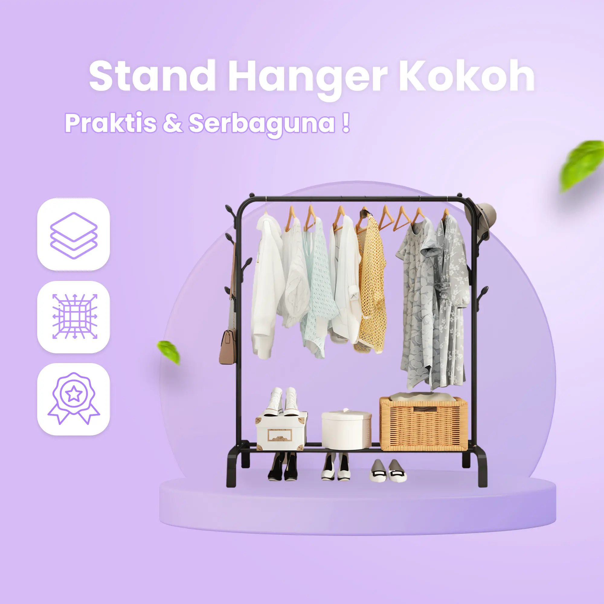 COD KEREN Stand Hanger Gantungan Baju Single Model Gawangan Bahan Besi Bulat + Cat Coating Tahan Karat | GRATIS ONGKIR