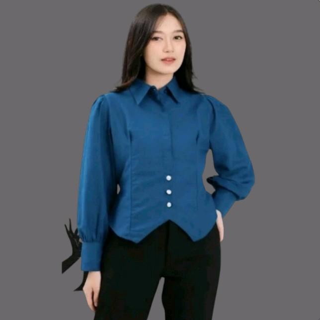 SHINJAU BLOUSE_Halinka Shirt_Kmeja Wanita Basik Linen premium Baju Panjang 5