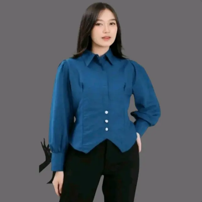 SHINJAU BLOUSE_Halinka Shirt_Kmeja Wanita Basik Linen premium Baju Panjang 4