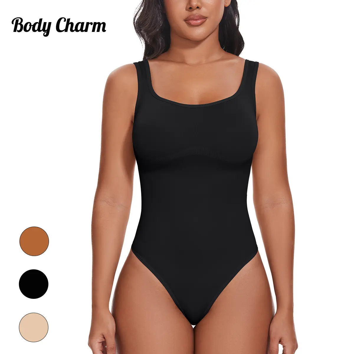 Women Sexy Shapewear Wide Strap Tummy Control Body Shaper Soft Square Neck Push Up Camisole Breathable Backless Underwear Adjustable Crotch Thong Outfit for Girls,3 Colors Available,1 PCS Womenswear,for Usual,Party,Holiday