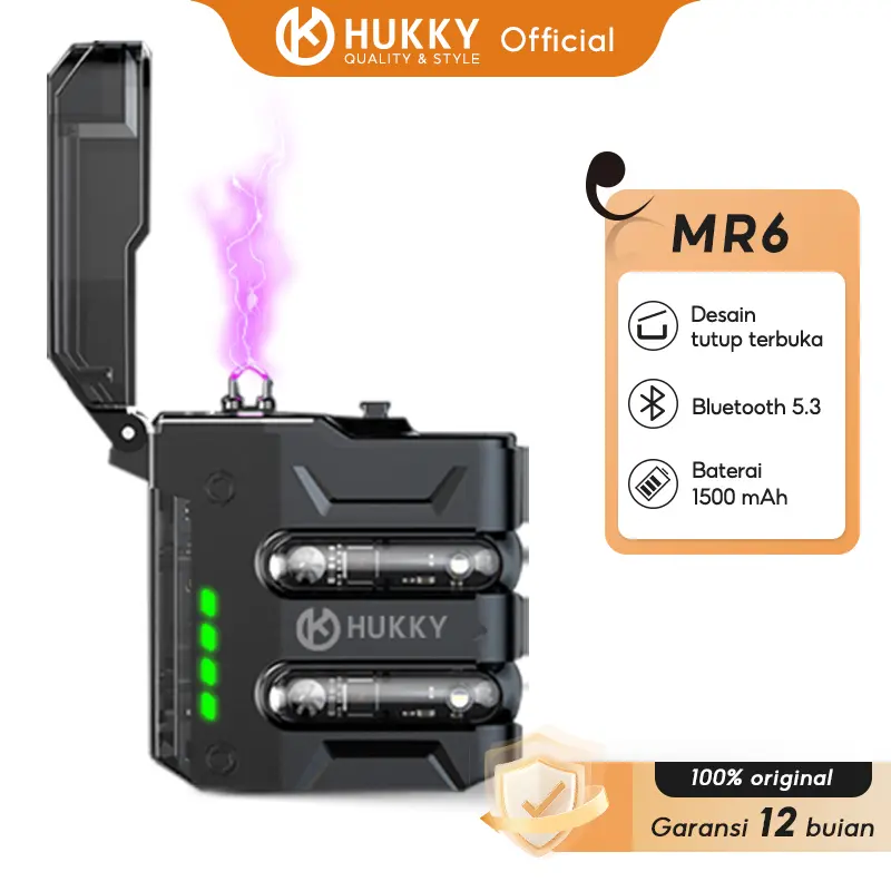 HUKKY MR6 Headset Gaming TWS dengan Electric Arc Lighters Wireless Bluetooth Earphones In Ear ENC Noise Reduction Stereo Earbuds Bass Headphone 0