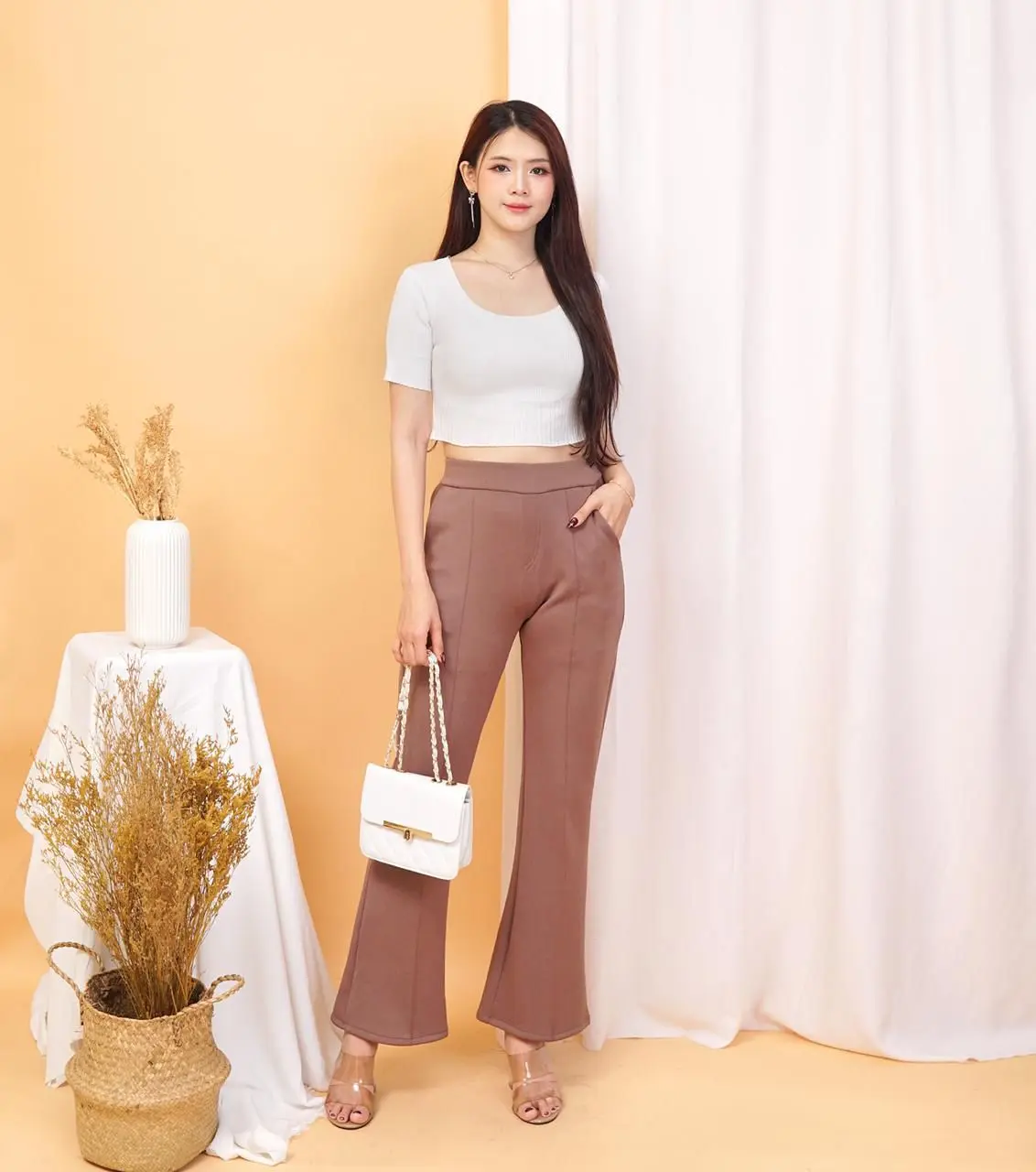 HYGET Celana Cutbray List Wanita Highwaist Scuba Premium