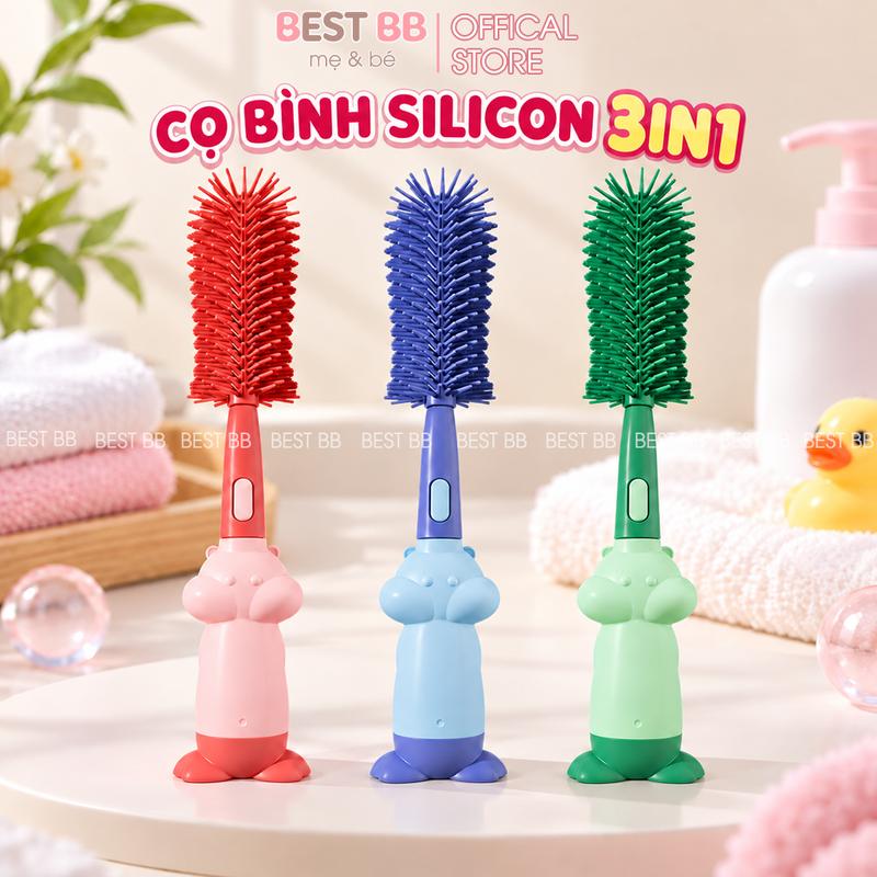 Cọ Rửa Bình Sữa Silicon Cho Bé Hình Sóc 3 Trong 1 Đa Năng Vệ Sinh Bình Núm Ty, Họa Tiết Đáng Yêu