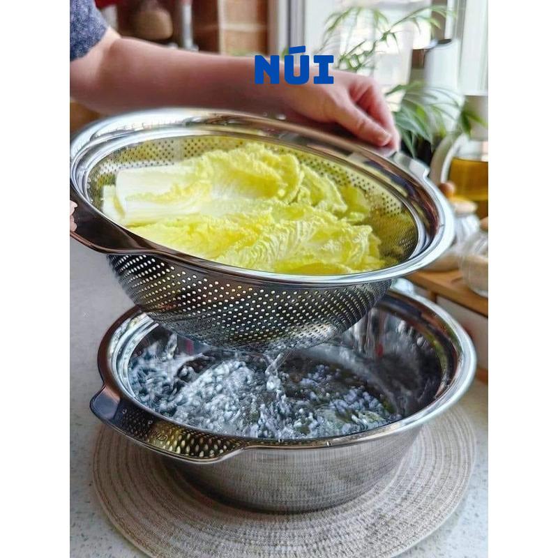 Bộ rổ chậu inox 304 Chockmen size 23 25 27 29 31cm - Rửa rau Vo gạo làm nem đựng rau củ quả thịt cá