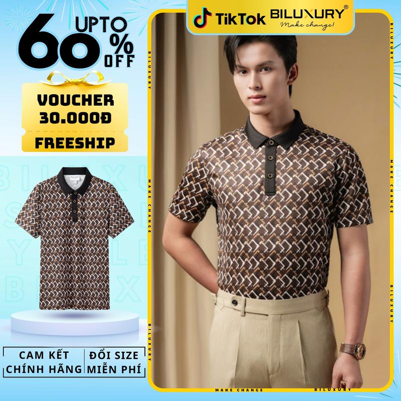 [SALE TRONG THÁNG] Áo Polo Biluxury Họa Tiết Bền Màu, Dễ Làm Sạch, Thân Thiện Với Da 8APCH425NDA Form Slimfit Vừa Người, Bền Màu Nam Menswear Shirt Có Cổ