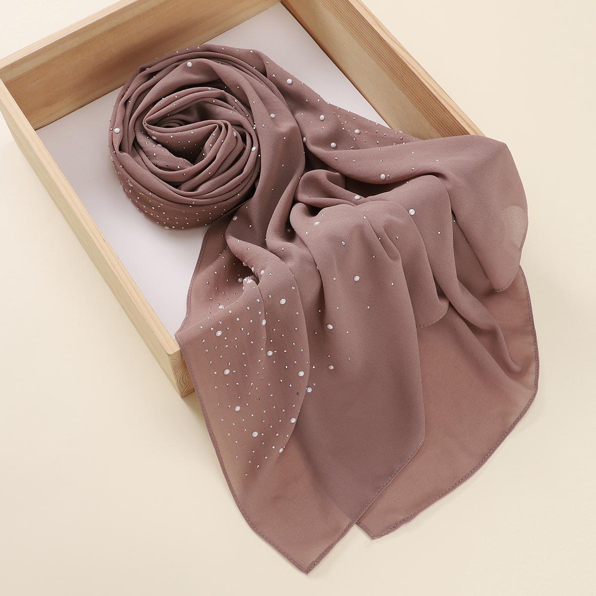 Malaysia Indonesia Pearl Chiffon material Baotou scarf rhinestone porcelain decorative fashion headscarf_voghion.com