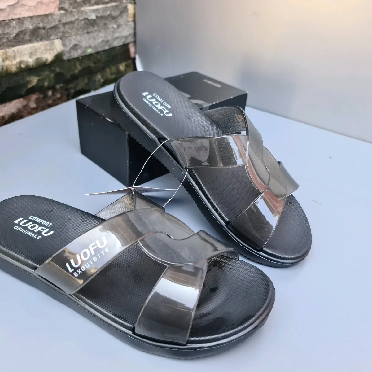 E 7190 Full Black flat anti selip anti licin awet nyaman empuk Import cocok dalam ruangan maupun luar ruangan