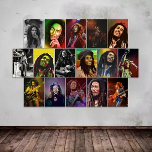 Dekorasi Dinding Poster BOB MARLEY Ukuran A5 A6 ( 1 Paket isi 16 Pcs ) Dekorasi Rumah Hiasan Dinding Kamar Cetak Foto Walldecor Kertas