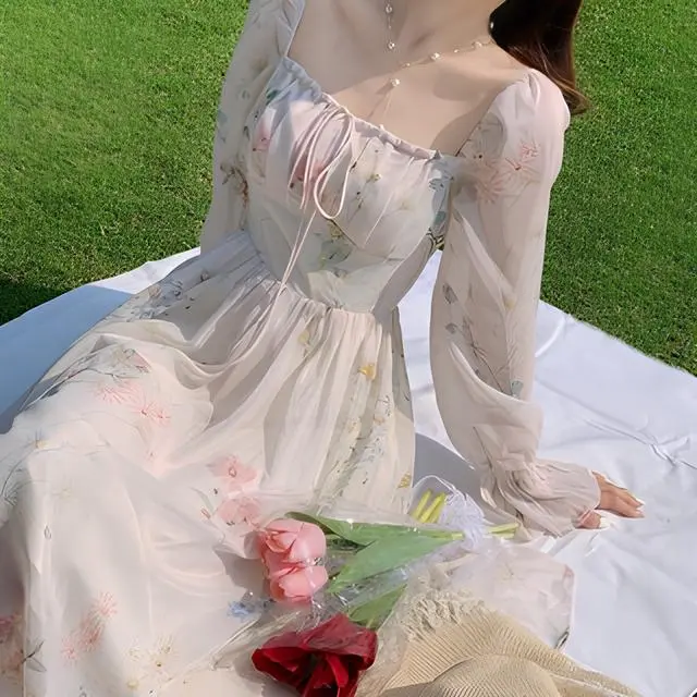 Gaya Baru Gaun Sifon Lengan Panjang Fairy Dress Cantik 1
